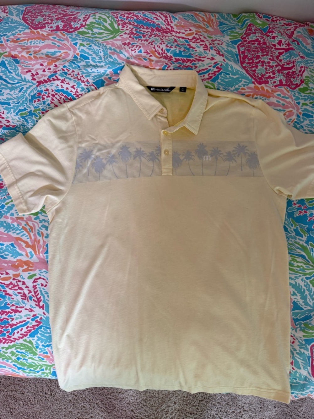 Travis Mathew Golf Polo in Yellow with Subtle Palm Stripe